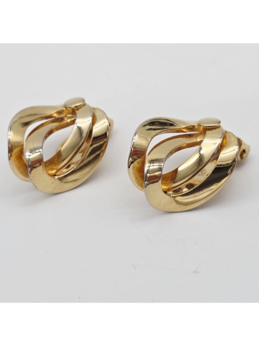 Vintage Gold-Tone Clip-On Earrings With Abstract Swirl Design 1" - Picture 5 of 7